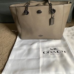 Coach Pebbled Leather Turnlock Chain Tote